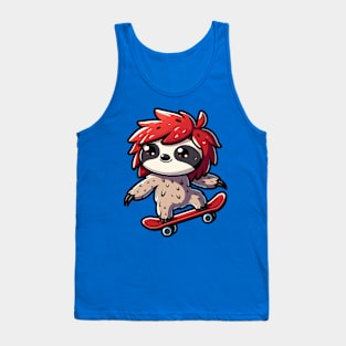 Skateboarding Sloth Manga Style Design - Cool Shaggy Hair Tank Top